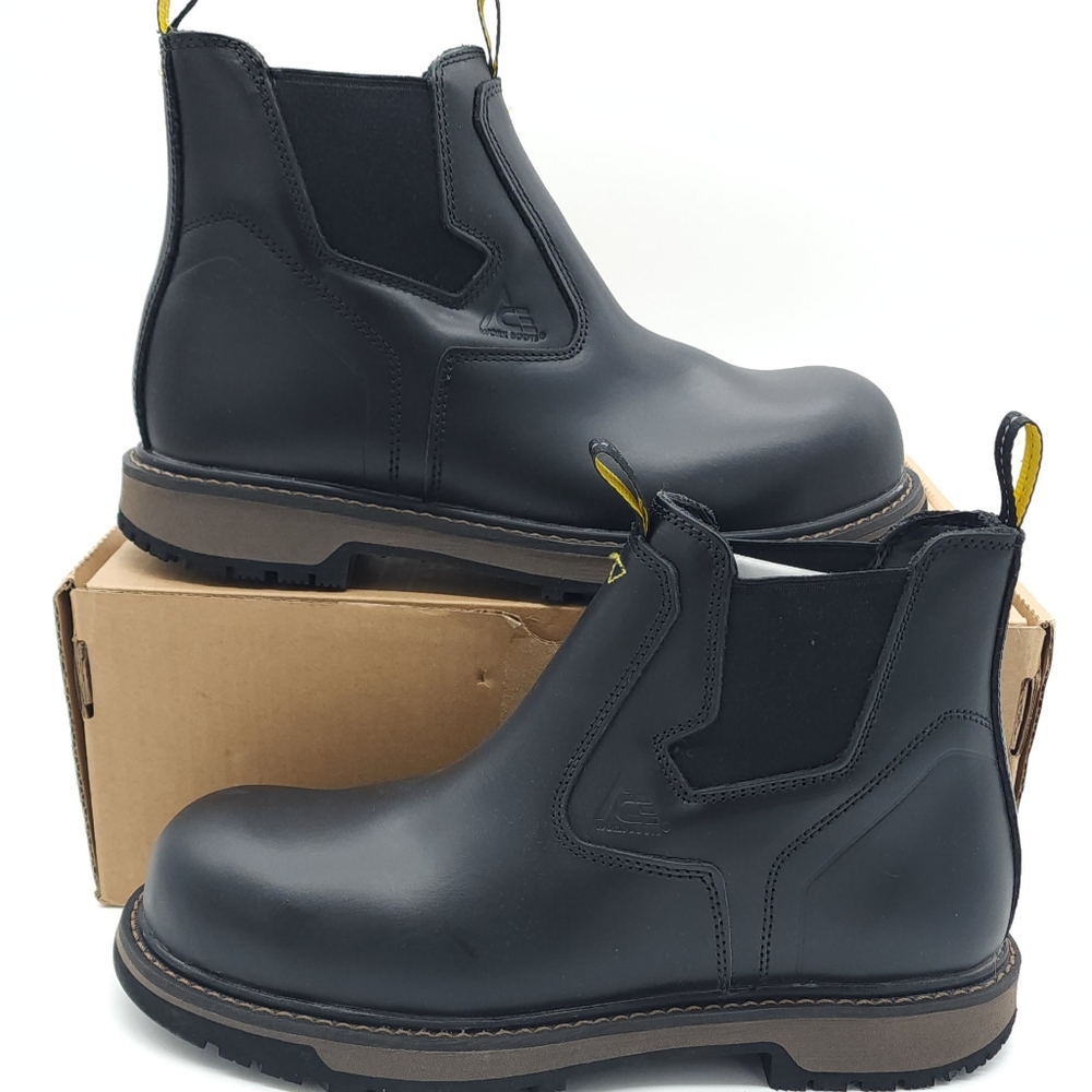 Ace Firebrand CT Mens Safety Slip On Work Boots Black Composite Toe Size 10